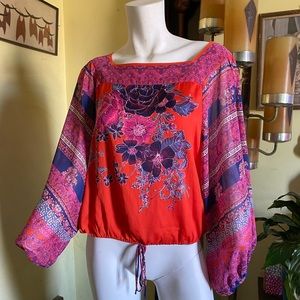 Free people boho peasant sleeve hippie sheer paisley floral blouse freebird love